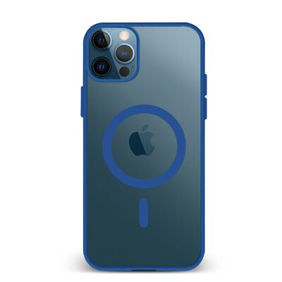 Coque hybride anti-choc DAM Magsafe pour iPhone 12 Pro Max.  Bords en silicone et dos en PVC.  8,09x1,02x16,36 cm. Couleur : bleu foncé.