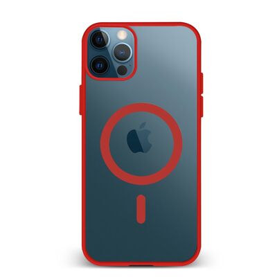 Coque hybride anti-choc DAM Magsafe pour iPhone 12 Pro Max.  Bords en silicone et dos en PVC.  8,09x1,02x16,36 cm. Couleur rouge