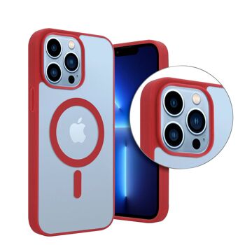 Coque hybride anti-choc DAM Magsafe pour iPhone 12 Pro Max.  Bords en silicone et dos en PVC.  8,09x1,02x16,36 cm. Couleur rouge 4