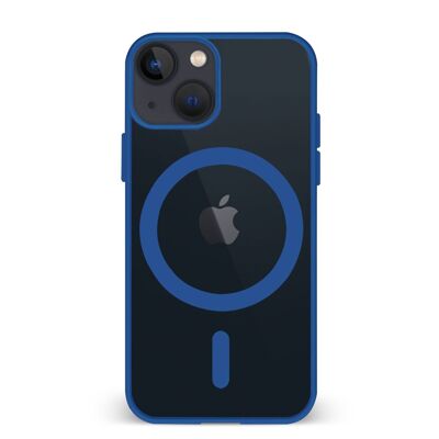 Coque hybride anti-choc DAM Magsafe pour iPhone 13 Mini.  Bords en silicone et dos en PVC.  6,7x1,04x13,43 cm. Couleur : bleu foncé.