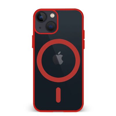 Custodia ibrida anti-shock DAM Magsafe per iPhone 13 Mini. Bordi in silicone e retro in PVC. 6,7x1,04x13,43 cm. colore rosso