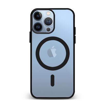 Custodia ibrida anti-shock DAM Magsafe per iPhone 13 Pro. Bordi in silicone e retro in PVC. 7,43x1,04x14,95 centimetri. Colore nero