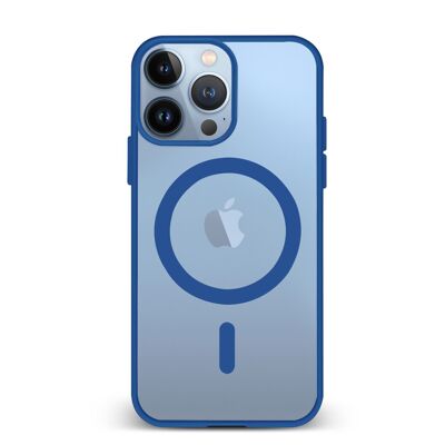 Coque hybride anti-choc DAM Magsafe pour iPhone 13 Pro.  Bords en silicone et dos en PVC.  7,43x1,04x14,95 cm. Couleur : bleu foncé.
