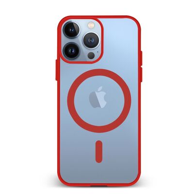 Coque hybride anti-choc DAM Magsafe pour iPhone 13 Pro.  Bords en silicone et dos en PVC.  7,43x1,04x14,95 cm. Couleur rouge