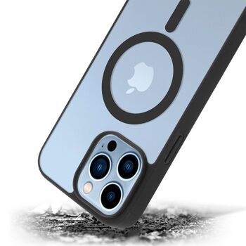 Coque hybride anti-choc DAM Magsafe pour iPhone 13 Pro.  Bords en silicone et dos en PVC.  7,43x1,04x14,95 cm. Couleur blanche 2