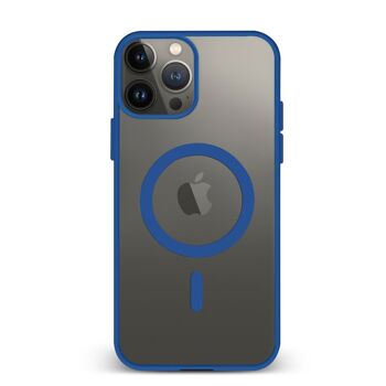 Coque hybride anti-choc DAM Magsafe pour iPhone 13 Pro Max.  Bords en silicone et dos en PVC.  8,09x1,04x16,36 cm. Couleur : bleu foncé. 1