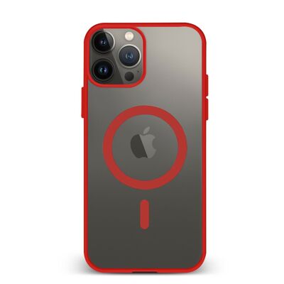 Custodia ibrida anti-shock DAM Magsafe per iPhone 13 Pro Max. Bordi in silicone e retro in PVC. 8,09x1,04x16,36 cm. colore rosso