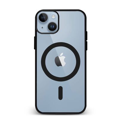 Coque hybride anti-choc DAM Magsafe pour iPhone 13 / 14.  Bords en silicone et dos en PVC.  7,43x1,06x14,95cm. La couleur noire