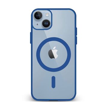 Coque hybride anti-choc DAM Magsafe pour iPhone 13 / 14.  Bords en silicone et dos en PVC.  7,43x1,06x14,95cm. Couleur : bleu foncé. 1