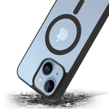 Coque hybride anti-choc DAM Magsafe pour iPhone 13 / 14.  Bords en silicone et dos en PVC.  7,43x1,06x14,95cm. Couleur : bleu foncé. 2