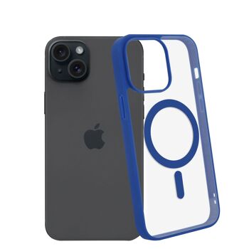 Coque hybride anti-choc DAM Magsafe pour iPhone 13 / 14.  Bords en silicone et dos en PVC.  7,43x1,06x14,95cm. Couleur : bleu foncé. 3