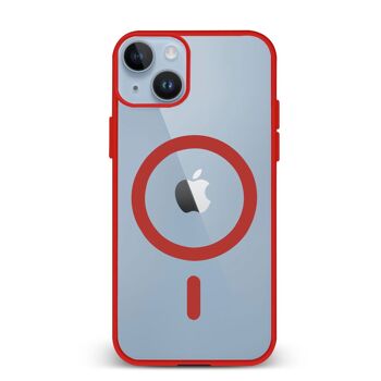 Coque hybride anti-choc DAM Magsafe pour iPhone 13 / 14.  Bords en silicone et dos en PVC.  7,43x1,06x14,95cm. Couleur rouge 1