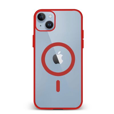 DAM Magsafe anti-shock hybrid case for iPhone 14 Plus.  Silicone edges and back PVC.  8.09x1.06x16.36 cm. Red color