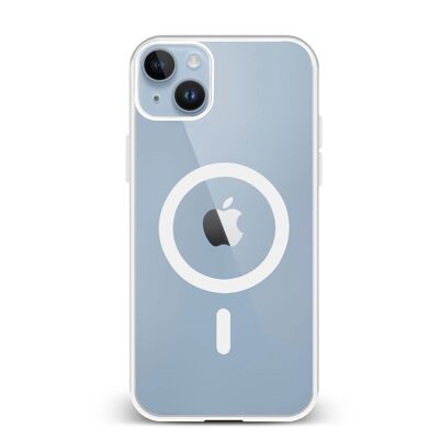 Custodia ibrida anti-shock DAM Magsafe per iPhone 14 Plus. Bordi in silicone e retro in PVC. 8,09x1,06x16,36 cm. Colore bianco