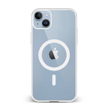 Coque hybride anti-choc DAM Magsafe pour iPhone 14 Plus.  Bords en silicone et dos en PVC.  8,09x1,06x16,36 cm. Couleur blanche 1