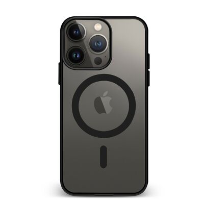 Custodia ibrida anti-shock DAM Magsafe per iPhone 14 Pro. Bordi in silicone e retro in PVC. 7,43x1,06x15,06 cm. Colore nero
