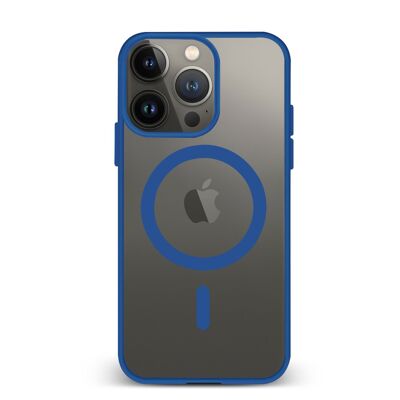 Custodia ibrida anti-shock DAM Magsafe per iPhone 14 Pro. Bordi in silicone e retro in PVC. 7,43x1,06x15,06 cm. Colore: blu scuro