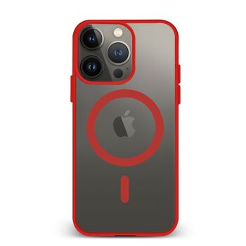 Coque hybride anti-choc DAM Magsafe pour iPhone 14 Pro.  Bords en silicone et dos en PVC.  7,43x1,06x15,06cm. Couleur rouge 1