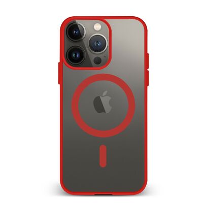 Custodia ibrida anti-shock DAM Magsafe per iPhone 14 Pro. Bordi in silicone e retro in PVC. 7,43x1,06x15,06 cm. colore rosso