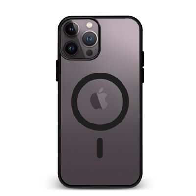 Coque hybride anti-choc DAM Magsafe pour iPhone 14 Pro Max.  Bords en silicone et dos en PVC.  8,04x1,06x16,35cm. La couleur noire