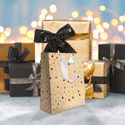 Bolsa de regalo kraft pequeña Triángulos Negro y Dorado