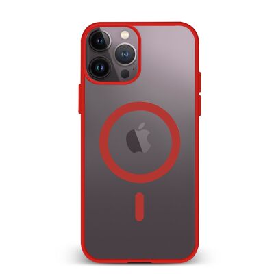 Custodia ibrida anti-shock DAM Magsafe per iPhone 14 Pro Max. Bordi in silicone e retro in PVC. 8,04x1,06x16,35 cm. colore rosso