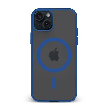 Coque hybride anti-choc DAM Magsafe pour iPhone 15.  Bords en silicone et dos en PVC.  7,44x1,06x15,04 cm. Couleur : bleu foncé. 1