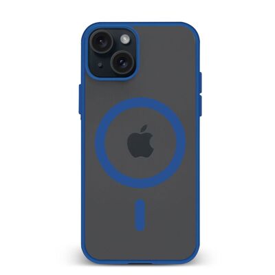 Custodia ibrida anti-shock DAM Magsafe per iPhone 15. Bordi in silicone e retro in PVC. 7,44x1,06x15,04 cm. Colore: blu scuro