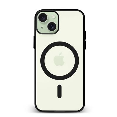 Custodia ibrida anti-shock DAM Magsafe per iPhone 15. Bordi in silicone e retro in PVC. 7,44x1,06x15,04 cm. Colore nero