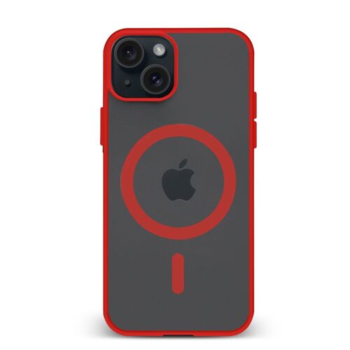 DAM Carcasa híbrida antigolpes Magsafe para iPhone 15. Bordes de silicona y PVC posterior. 7,44x1,06x15,04 Cm. Color: Rojo