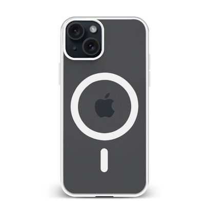 Custodia ibrida anti-shock DAM Magsafe per iPhone 15. Bordi in silicone e retro in PVC. 7,44x1,06x15,04 cm. Colore bianco
