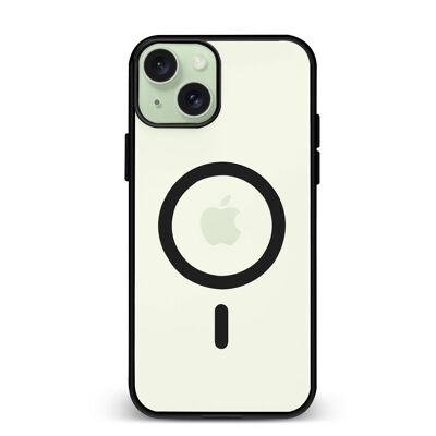 Custodia ibrida anti-shock DAM Magsafe per iPhone 15 Plus. Bordi in silicone e retro in PVC. 8,06x1,06x16,37 centimetri. Colore nero