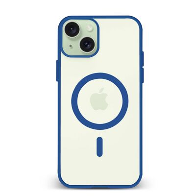 Custodia ibrida anti-shock DAM Magsafe per iPhone 15 Plus. Bordi in silicone e retro in PVC. 8,06x1,06x16,37 centimetri. Colore: blu scuro