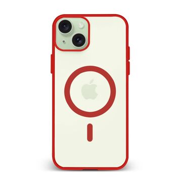 Coque hybride anti-choc DAM Magsafe pour iPhone 15 Plus.  Bords en silicone et dos en PVC.  8,06x1,06x16,37cm. Couleur rouge 1