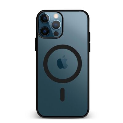 Custodia ibrida anti-shock DAM Magsafe per iPhone 15 Pro. Bordi in silicone e retro in PVC. 7,34x1,11x14,94 cm. Colore nero