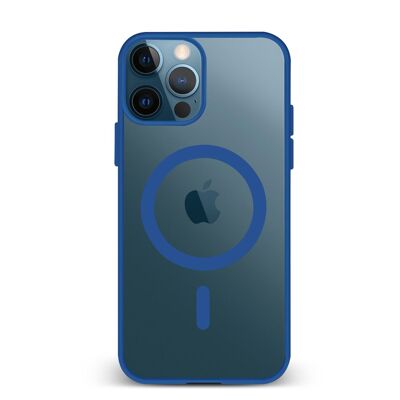 Coque hybride anti-choc DAM Magsafe pour iPhone 15 Pro.  Bords en silicone et dos en PVC.  7,34x1,11x14,94 cm. Couleur : bleu foncé.
