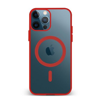 Coque hybride anti-choc DAM Magsafe pour iPhone 15 Pro.  Bords en silicone et dos en PVC.  7,34x1,11x14,94 cm. Couleur rouge