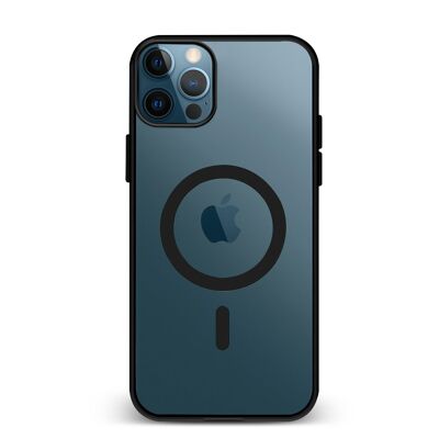 Coque hybride anti-choc DAM Magsafe pour iPhone 15 Pro Max.  Bords en silicone et dos en PVC.  7,95x1,11x16,27 cm. La couleur noire
