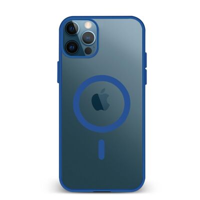 Custodia ibrida anti-shock DAM Magsafe per iPhone 15 Pro Max. Bordi in silicone e retro in PVC. 7,95x1,11x16,27 cm. Colore: blu scuro