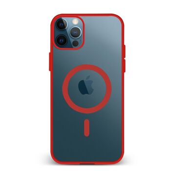Coque hybride anti-choc DAM Magsafe pour iPhone 15 Pro Max.  Bords en silicone et dos en PVC.  7,95x1,11x16,27 cm. Couleur rouge 1