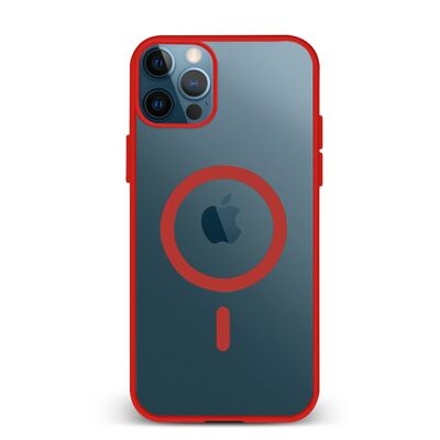 Coque hybride anti-choc DAM Magsafe pour iPhone 15 Pro Max.  Bords en silicone et dos en PVC.  7,95x1,11x16,27 cm. Couleur rouge