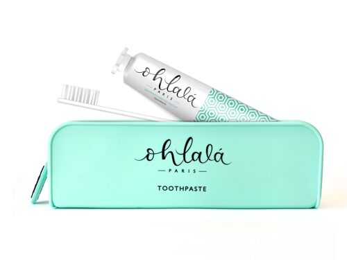 Kit Voyage Ohlalá PREMIUM - Brosse à dent biodégradable + dentifrice 75 ml Menthe Fraîche - étui premium