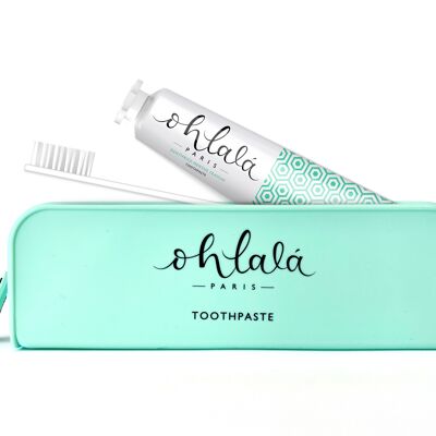 Ohlalá PREMIUM Travel Kit - Biodegradable toothbrush + 75 ml Fresh Mint toothpaste - premium case