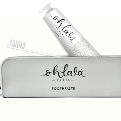 Ohlalá PREMIUM Travel Kit - Biodegradable toothbrush + 75 ml Whitening Mint toothpaste - premium case