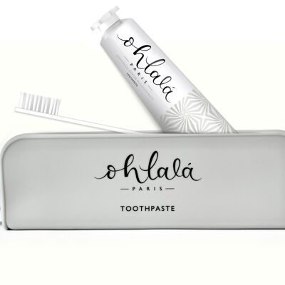 Ohlalá PREMIUM Travel Kit - Biodegradable toothbrush + 75 ml Whitening Mint toothpaste - premium case