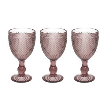 VERRE A EAU/VIN 280 CC DIAMANTE ROSE SET A 3