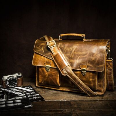 Top Grain Leather Briefcase Laptop Bag Vintage look