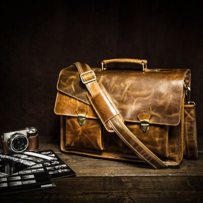 Top Grain Leather Briefcase Laptop Bag Vintage look