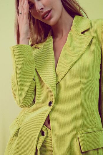 Blazer à boutons vintage en cordon vert citron 1