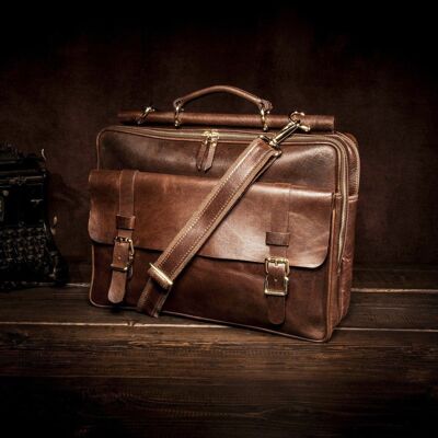 Full Grain Leather Briefcase Laptop Bag / Grand Fir